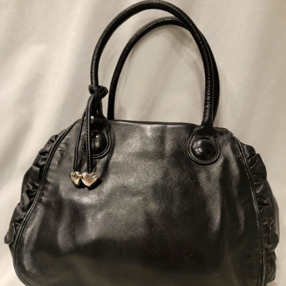 LOVECAT PARIS BLACK GENUINE LEATHER HEART SHOULDER BAG HANDBAG PURSE